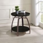 DACRE ROUND ENGINEERED WOOD TOP SIDE END TABLE DARK CHARCOAL - Image 2