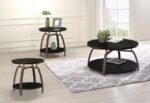 DACRE 3-PIECE ROUND COFFEE AND END TABLE SET DARK CHARCOAL