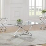 WARREN 3-PIECE OVAL GLASS TOP COFFEE TABLE SET CHROME