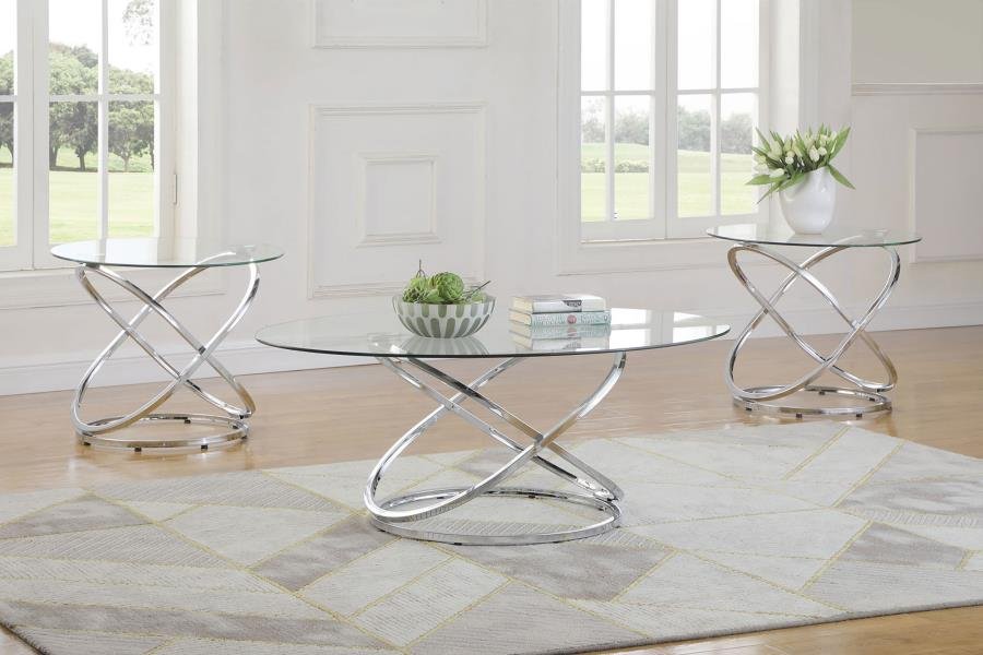 722373_01x900.jpg WARREN 3-PIECE OVAL GLASS TOP COFFEE TABLE SET CHROME - Image 1