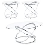 WARREN 3-PIECE OVAL GLASS TOP COFFEE TABLE SET CHROME - Image 2