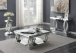 AMALIA SQUARE MIRRORED ACRYLIC CRYSTAL SIDE END TABLE SILVER - Image 5