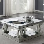 AMALIA SQUARE MIRRORED ACRYLIC CRYSTAL COFFEE TABLE SILVER - Image 2