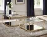 RENEE 2-PIECE SQUARE COFFEE TABLE SET ROSE BRASS - Image 2
