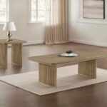 ADINA 2-PIECE WOOD COFFEE TABLE SET DISTRESSED LIGHT BROWN