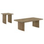 ADINA 2-PIECE WOOD COFFEE TABLE SET DISTRESSED LIGHT BROWN - Image 2