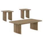 ADINA 3-PIECE WOOD COFFEE TABLE SET DISTRESSED LIGHT BROWN - Image 2