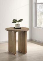 ADINA ROUND WOOD SIDE END TABLE DISTRESSED LIGHT BROWN - Image 2