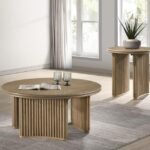 ADINA 2-PIECE ROUND COFFEE TABLE SET DISTRESSED LIGHT BROWN