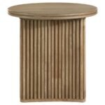 ADINA 2-PIECE ROUND COFFEE TABLE SET DISTRESSED LIGHT BROWN - Image 5