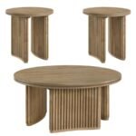 ADINA 3-PIECE ROUND COFFEE TABLE SET DISTRESSED LIGHT BROWN - Image 2