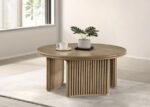 ADINA 36-INCH ROUND WOOD COFFEE TABLE DISTRESSED LIGHT BROWN - Image 2