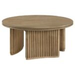 ADINA 36-INCH ROUND WOOD COFFEE TABLE DISTRESSED LIGHT BROWN