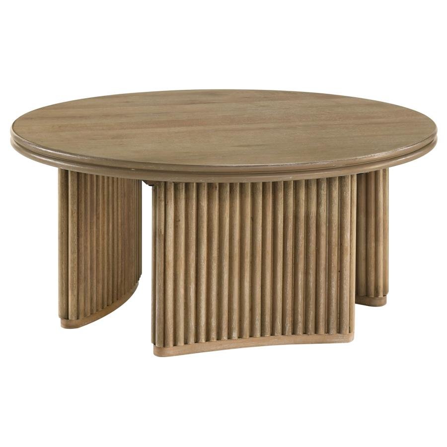 722938_02x900.jpg ADINA 36-INCH ROUND WOOD COFFEE TABLE DISTRESSED LIGHT BROWN - Image 1