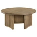 ADINA 36-INCH ROUND WOOD COFFEE TABLE DISTRESSED LIGHT BROWN - Image 3