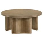 ADINA 36-INCH ROUND WOOD COFFEE TABLE DISTRESSED LIGHT BROWN - Image 4