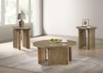 ADINA 36-INCH ROUND WOOD COFFEE TABLE DISTRESSED LIGHT BROWN - Image 8