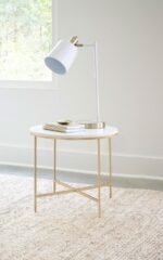 ELLISON ROUND MARBLE TOP SIDE END TABLE WHITE AND GOLD - Image 2
