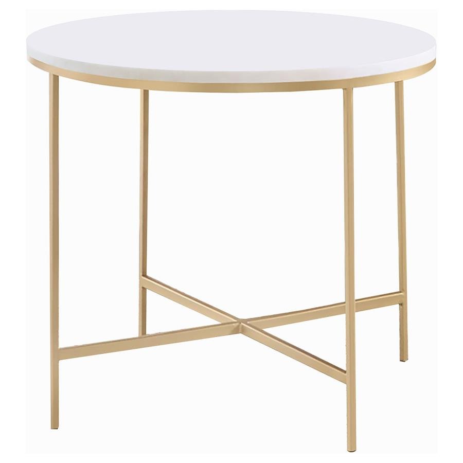 723207_02x900.jpg ELLISON ROUND MARBLE TOP SIDE END TABLE WHITE AND GOLD - Image 1