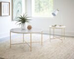 ELLISON ROUND MARBLE TOP SIDE END TABLE WHITE AND GOLD - Image 4