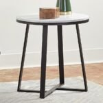 HUGO ROUND FAUX MARBLE END TABLE WHITE AND MATTE BLACK - Image 2