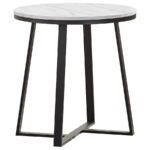 HUGO ROUND FAUX MARBLE END TABLE WHITE AND MATTE BLACK