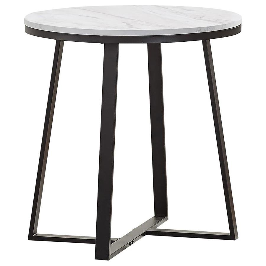 723237_02x900.jpg HUGO ROUND FAUX MARBLE END TABLE WHITE AND MATTE BLACK - Image 1