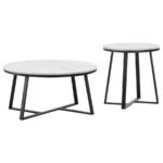 HUGO 2-PIECE COFFEE AND END TABLE SET WHITE FAUX MARBLE - Image 2