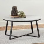 HUGO ROUND FAUX MARBLE COFFEE TABLE WHITE AND MATTE BLACK - Image 2