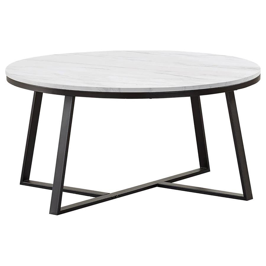 723238_02x900.jpg HUGO ROUND FAUX MARBLE COFFEE TABLE WHITE AND MATTE BLACK - Image 1