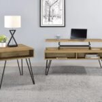 FANNING 2-PIECE LIFT TOP COFFEE AND END TABLE SET GOLDEN OAK