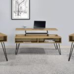 FANNING 3-PIECE LIFT TOP COFFEE AND END TABLE SET GOLDEN OAK