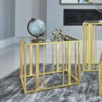 ADRI RECTANGULAR GLASS TOP SIDE END TABLE MATTE BRASS - Image 2