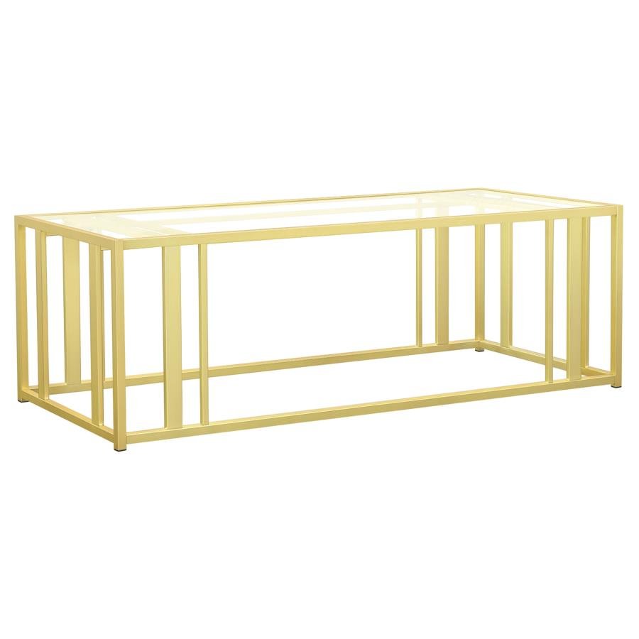 723608_02x900.jpg ADRI RECTANGULAR GLASS TOP COFFEE TABLE MATTE BRASS - Image 1