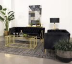 ADRI RECTANGULAR GLASS TOP COFFEE TABLE MATTE BRASS - Image 9