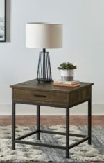 BYERS 1-DRAWER SQUARE ENGINEERED WOOD END TABLE BROWN OAK - Image 2