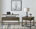 BYERS 2-PIECE LIFT TOP COFFEE AND END TABLE SET BROWN OAK