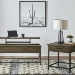 BYERS 2-PIECE LIFT TOP COFFEE AND END TABLE SET BROWN OAK