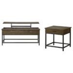 BYERS 2-PIECE LIFT TOP COFFEE AND END TABLE SET BROWN OAK - Image 2