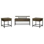 BYERS 3-PIECE LIFT TOP COFFEE AND END TABLE SET BROWN OAK - Image 2