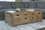ESTHER 6-DRAWER SOLID WOOD COFFEE TABLE NATURAL SHEESHAM - Image 2