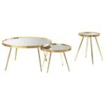 KAELYN 3-PIECE ROUND COFFEE AND END TABLE SET GOLD - Image 2