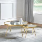 KAELYN 2-PIECE ROUND MIRROR TOP NESTING COFFEE TABLE GOLD - Image 2