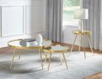 KAELYN 2-PIECE ROUND MIRROR TOP NESTING COFFEE TABLE GOLD - Image 4
