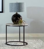 LAINEY ROUND FAUX MARBLE SIDE END TABLE GREY - Image 2