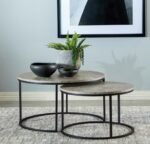 LAINEY 2-PIECE ROUND FAUX MARBLE NESTING COFFEE TABLE GREY - Image 2