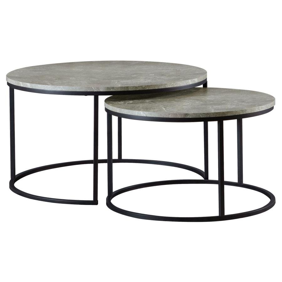 736028_02x900.jpg LAINEY 2-PIECE ROUND FAUX MARBLE NESTING COFFEE TABLE GREY - Image 1
