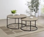 LAINEY 2-PIECE ROUND NESTING COFFEE TABLE DISTRESSED PINE - Image 2