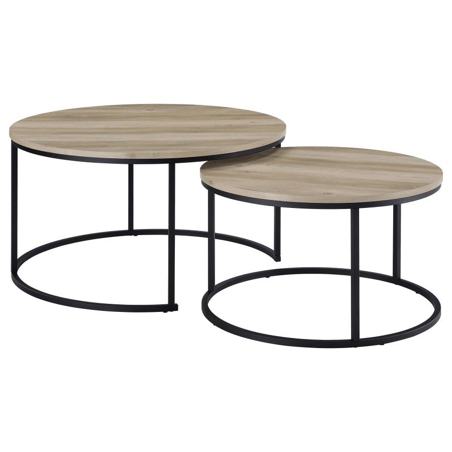 736040_02x900.jpg LAINEY 2-PIECE ROUND NESTING COFFEE TABLE DISTRESSED PINE - Image 1