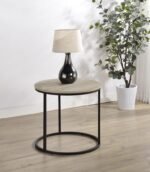 LAINEY ROUND OCCASIONAL SIDE END TABLE DISTRESSED PINE - Image 2
